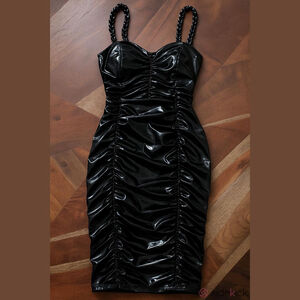 Women's Fashion Nova Black Ruched Patent Mini Dress Size S